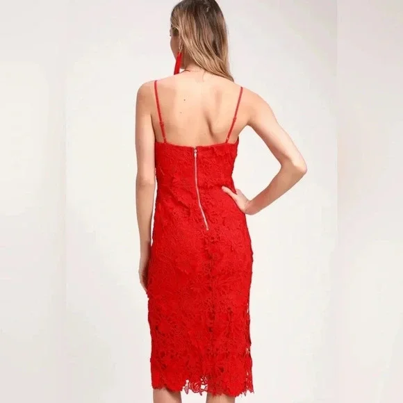 Lulu’s Steal Your Heart Red Crochet Lace Midi Dress - Picture 2 of 9